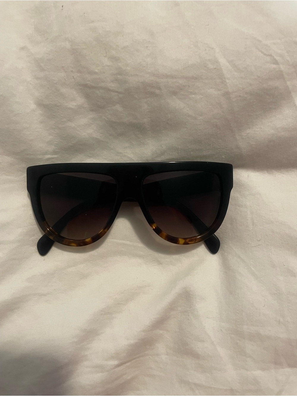 Celine Black and Tortoiseshell Oversized flat top Sunglasses